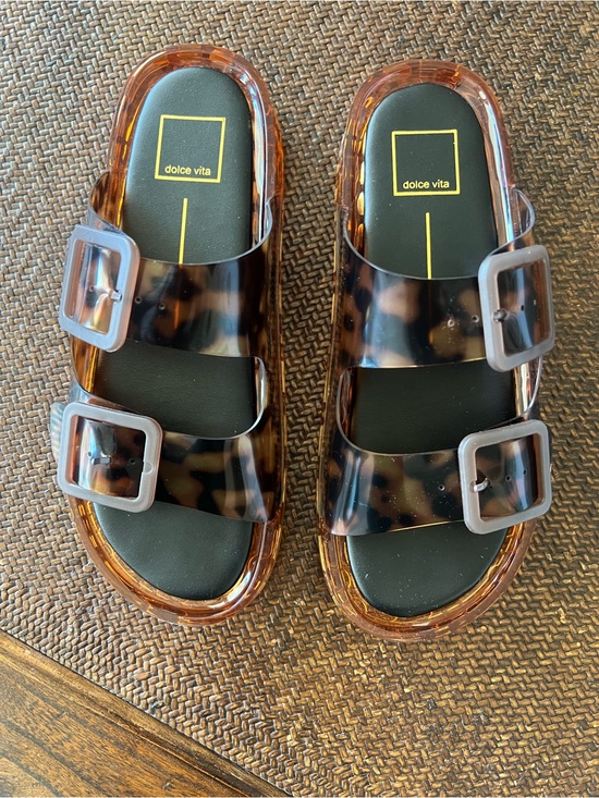 Dolce Vita Shoes - Dolce Vita Clear Brown Tortoise Double-Buckle Slide Sandals